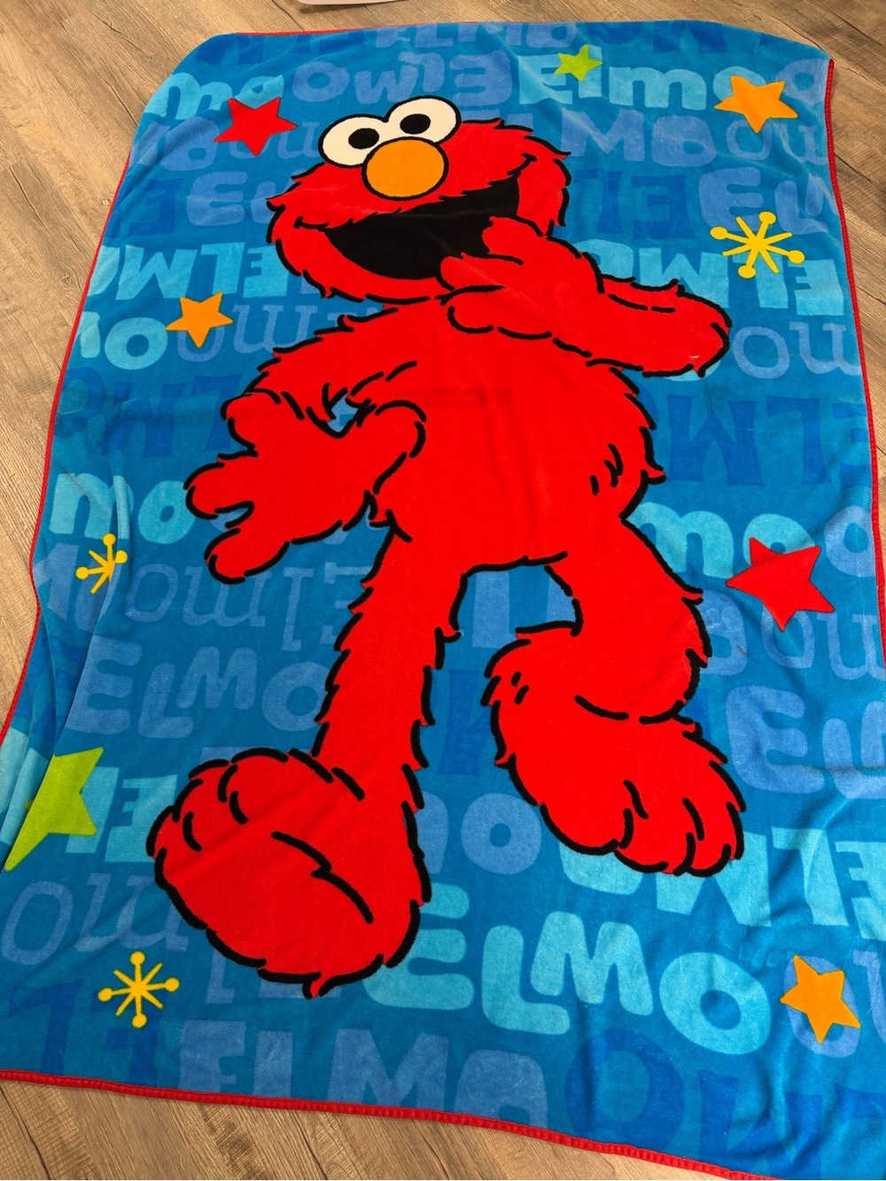 Sesame Street Elmo Throw Blanket - Red on Blue with Multicolor Stars